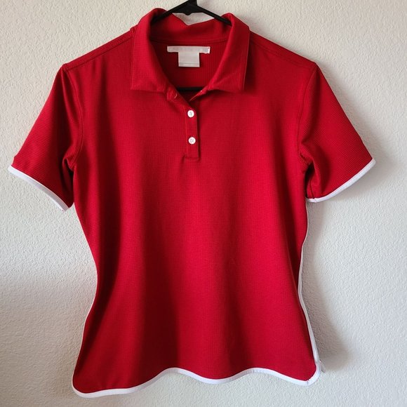 Nike Golf FitDry Red Waffle White Trim Short Sleeve Shirt Women's Size S - Picture 1 of 10